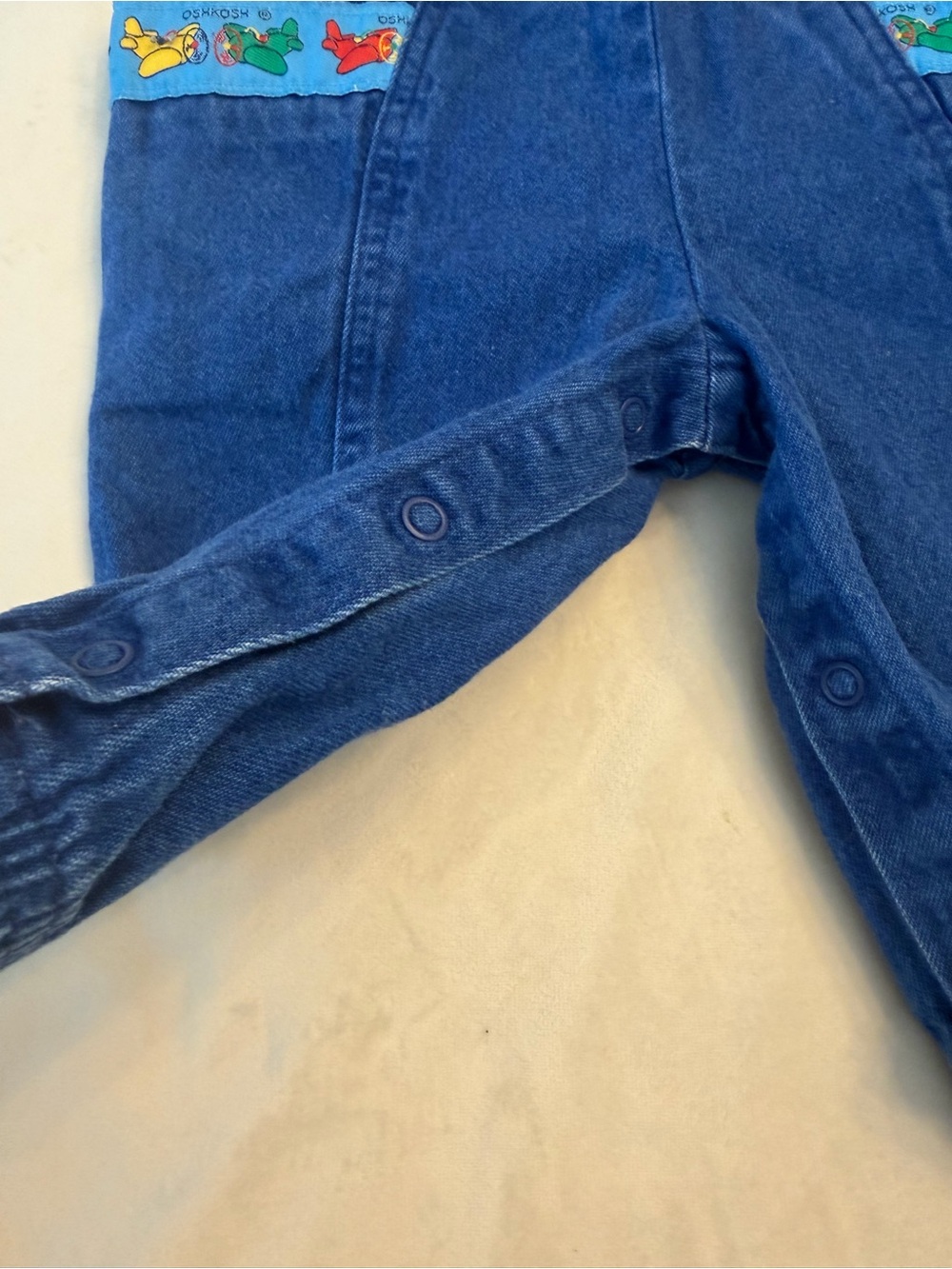 Vintage! OshKosh B’Gosh Denim Baby Overalls with Airplane Trim, sz 6-9months - Picture 7 of 12